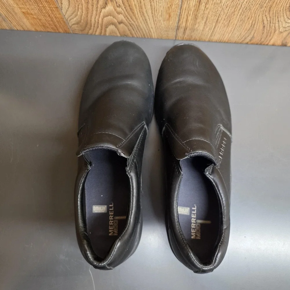 Merrell Shoes Mens Size 13 Black Leather Slip On Casual Comfort Slip Resistant